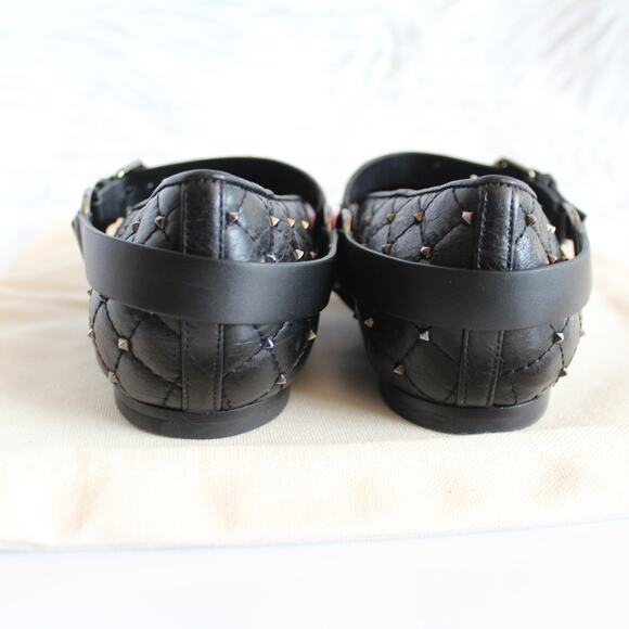 Valentino Black Quilted Leather Rockstud Cap Toe Point Mary Jane Ballet Flats - Picture 11 of 14